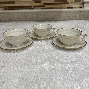 Haviland Limoges Teacups & Saucers 3 Sheraton Louis XIV Shape Rare